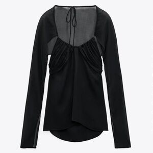 Zara Black Women's Top Longsleeve Sheer Shawl Cutout Cool Look